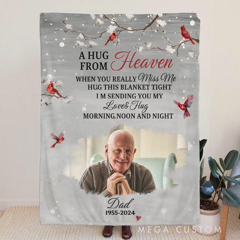 Personalized Memorial Dad Blanket Memorial Blanket A Hug From Heaven Blanket Custom Photo Blanket Remembrance Gift Photo Blanket