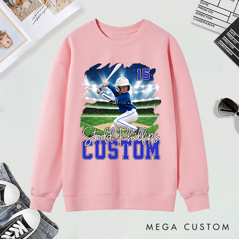 Personalized Baseball Sweatshirt with Custom Player Photo and Name  