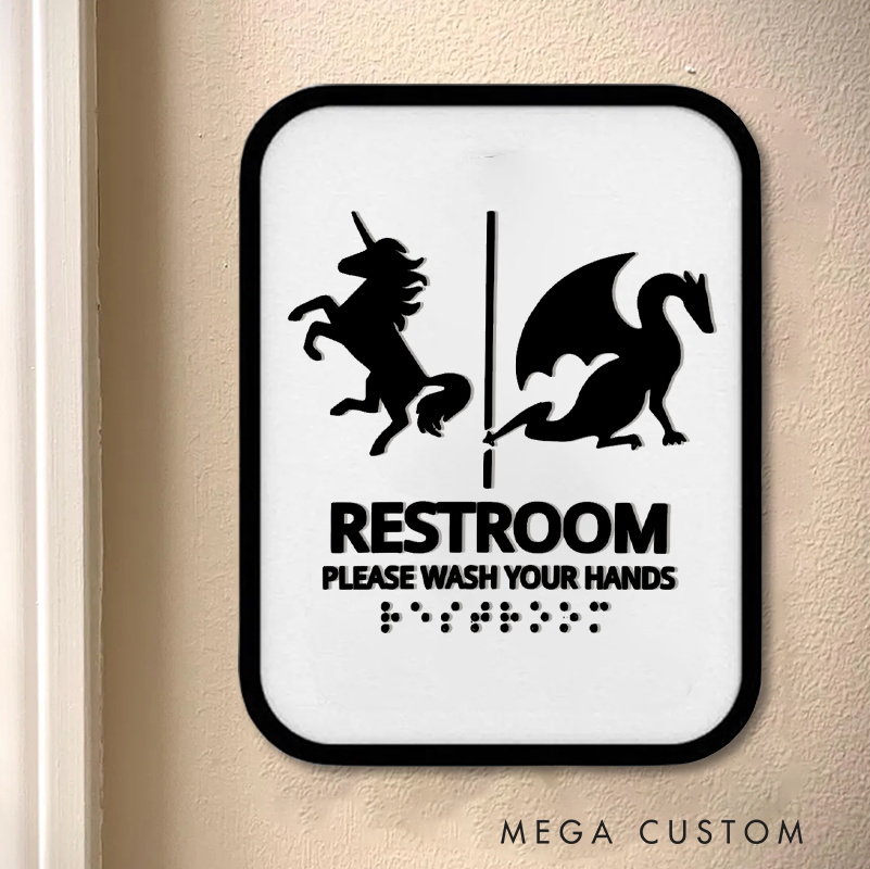 Personalized Unicorn Dragon 3D Printed Room Sign Funny Restroom Gender Neutral Bathroom Sign for Geek Lovers