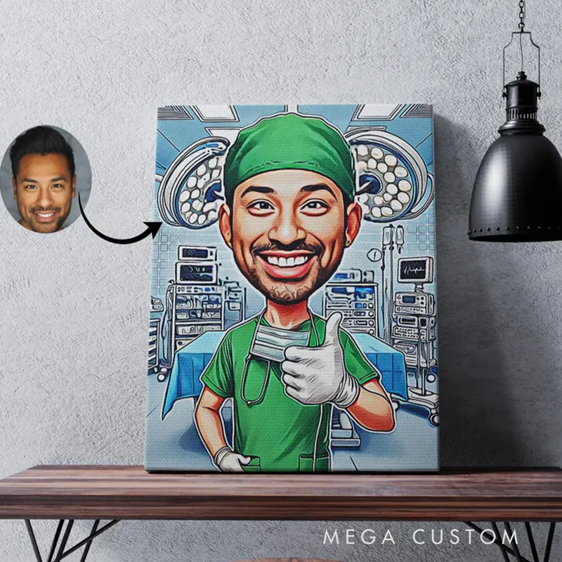 Personalized Medical Caricature or Cartoon From Photo Custom Anesthesiologist Portrait 