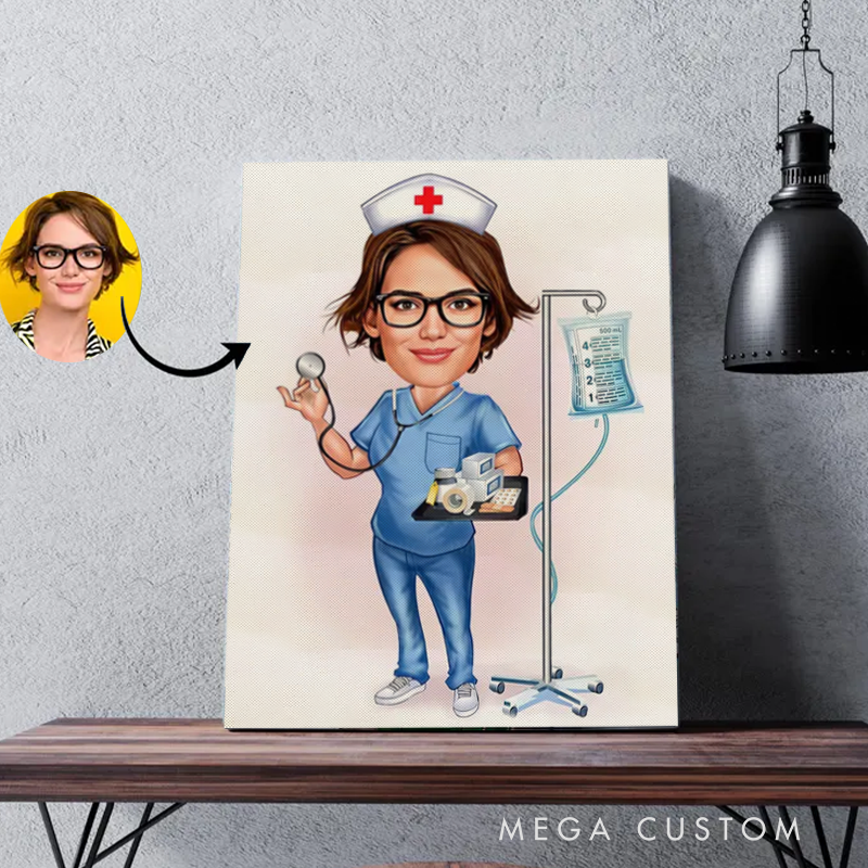 Personalized Cartoon Nurse Portrait From Photo Custom Nurse Gifts
