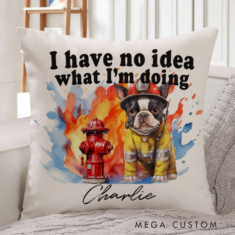 Personalized Funny Bulldog Firefighter Throw Pillow Gift for Firefighter