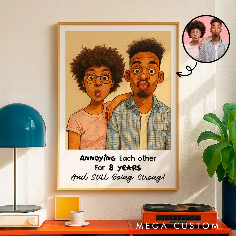 Personalized Caricature Couple Portrait Wall Art For Couples Anniversary Poster Without Frame Custom Art Lover Gift Custom Portrait