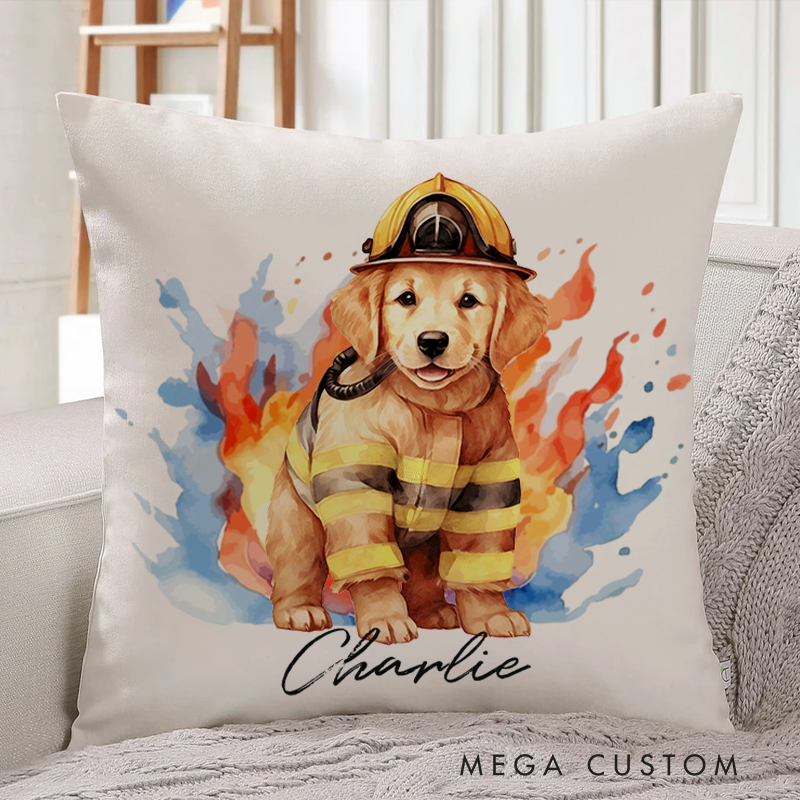 Personalized Golden Retriever Firefighter Throw Pillow Gift for Firefighter