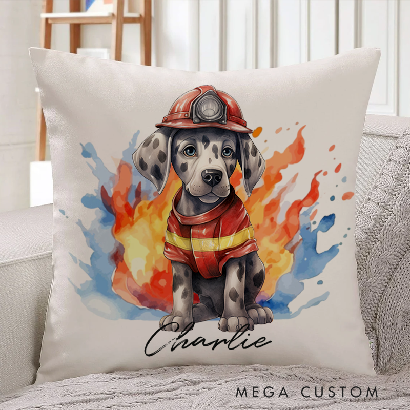 Personalized Dalmatian Firefighter Throw Pillow Gift for Firefighter