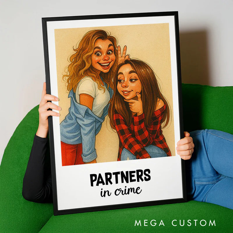 Personalized Caricature Friends Portrait Wall Art For Bestie Partner Poster Without Frame Custom Art Lover Gift Custom Portrait