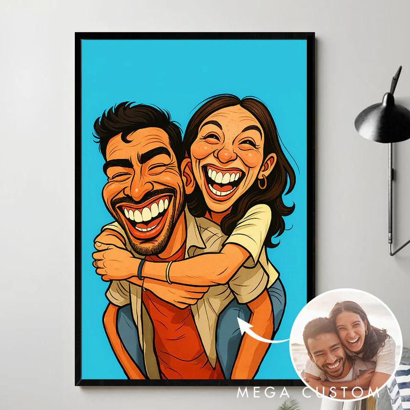Personalized Hilarious Art Style Couple Portrait Wall Art For Couples Anniversary Poster Without Frame Custom Art Lover Gift Custom Portrait