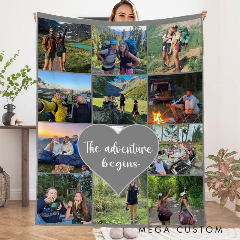 Personalized Custom Photo Throw Blanket with Text Picture Collage Blankets Gift for Nature Lover Rv Decor Hiking Camping Blanket