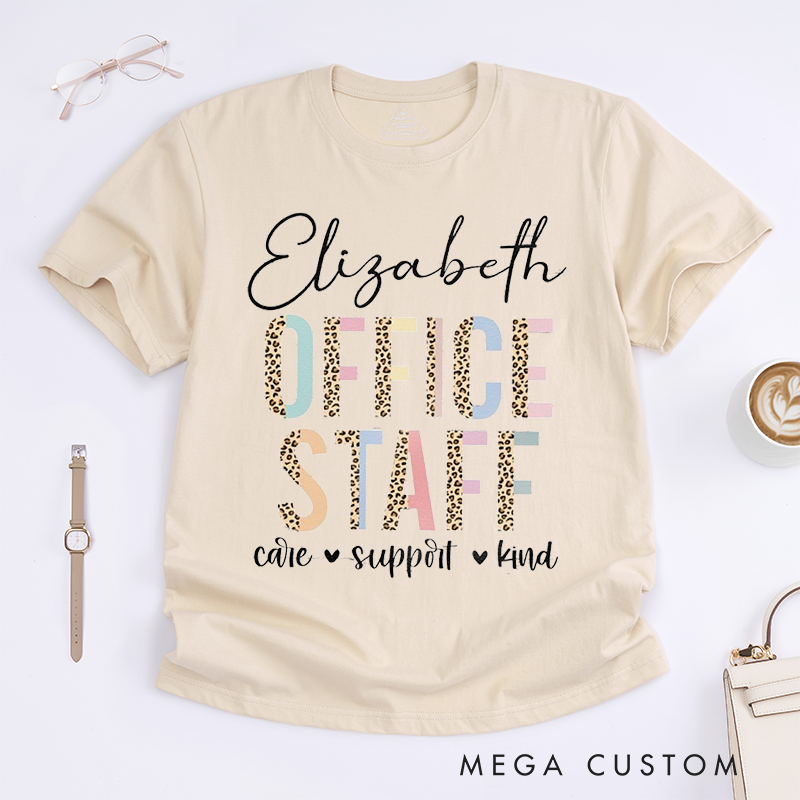 Personalized "Office Staff" T-Shirt – Custom Name with Leopard Print Design T-Shirt