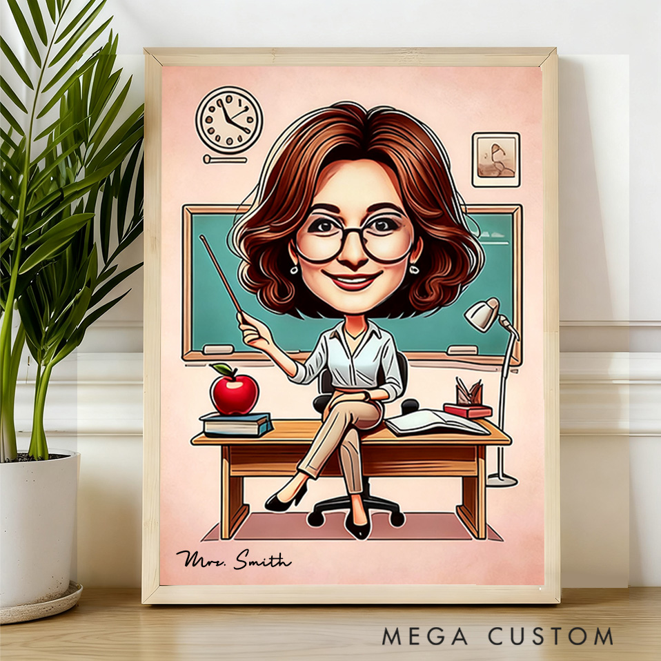 Personalized Teacher Portrait Poster Print Gift Teacher in Classroom Design Home Classroom Wall Art Unique Gift for Teachers