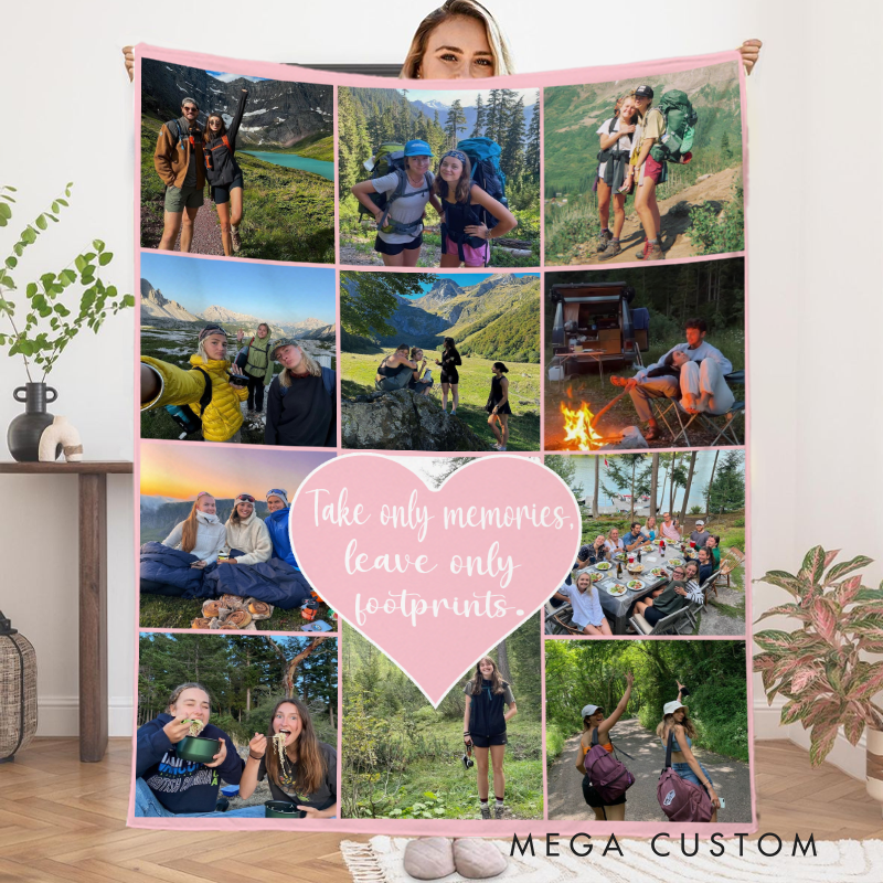 Personalized Custom Photo Throw Blanket with Text Picture Collage Blankets Gift for Nature Lover Rv Decor Hiking Camping Blanket