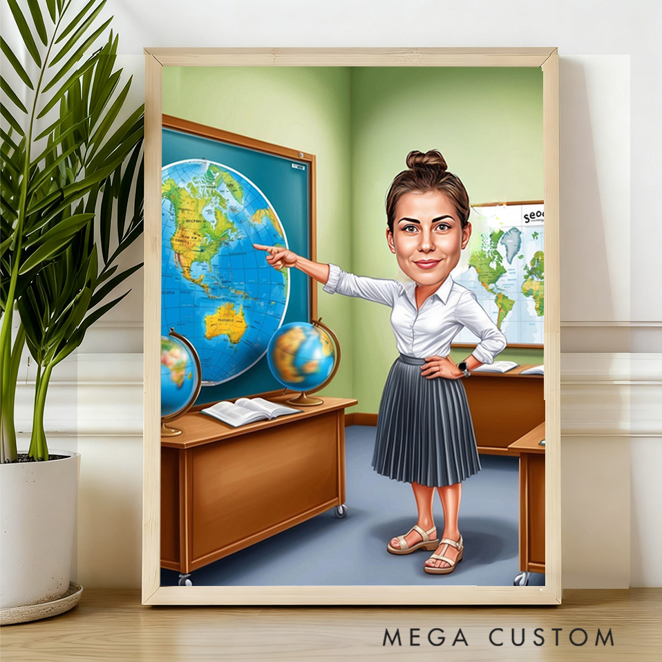 [Copy]Personalized Teacher Portrait Poster Print Gift Teacher in Classroom Design Home Classroom Wall Art Unique Gift for Teachers