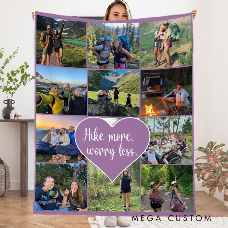 Personalized Custom Photo Throw Blanket with Text Picture Collage Blankets Gift for Nature Lover Rv Decor Hiking Camping Blanket