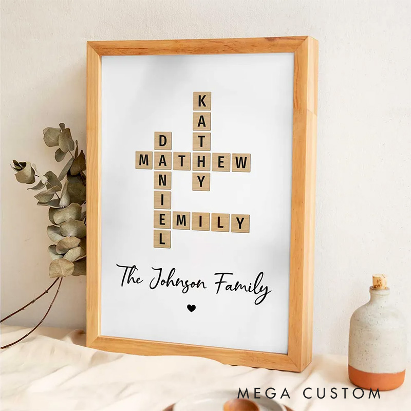 Personalized Family Crossword Art Puzzle Wall Art Poster Without Frame Custom Home Decor Art Lover Gift
