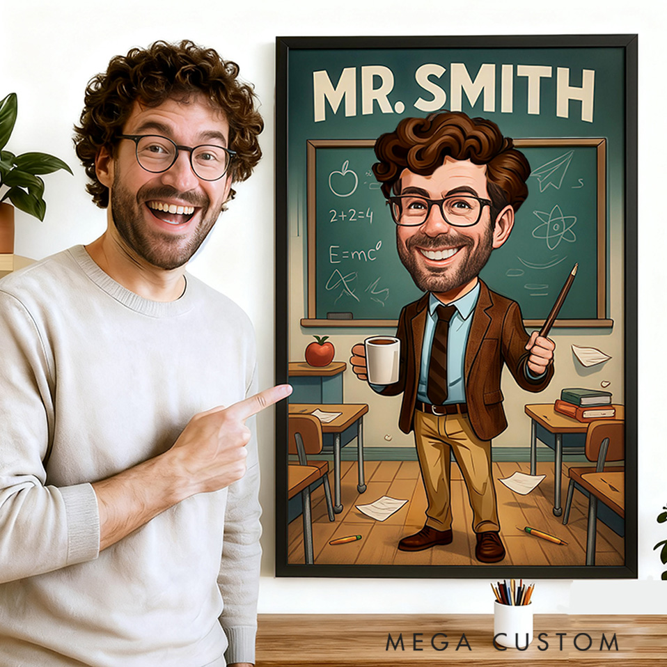 Personalized Teacher Portrait Poster Print Gift Teacher Home Classroom Wall Art Unique Gift for Teachers