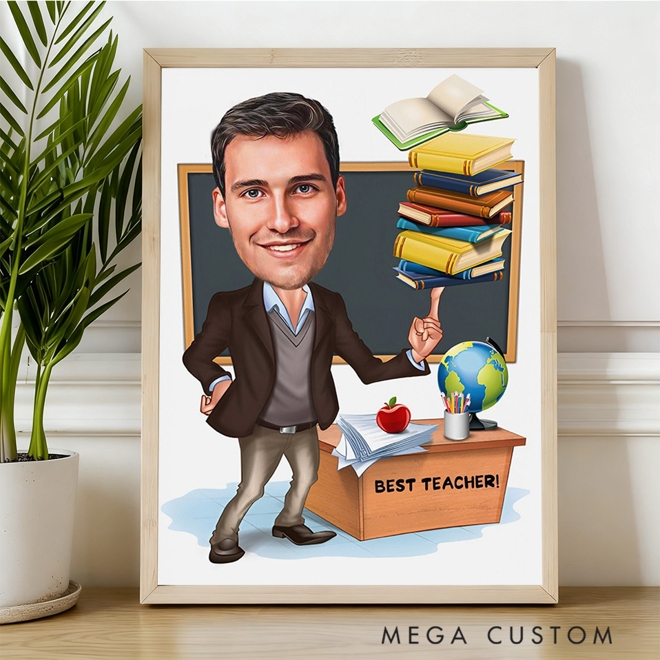Personalized Teacher Portrait Poster Print Gift Teacher Book Design Home Classroom Wall Art Unique Gift for Teachers