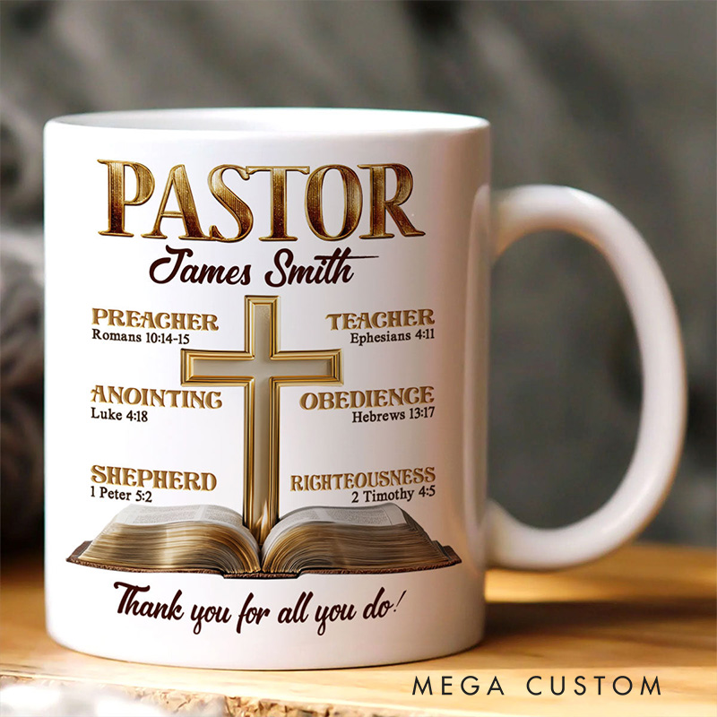 Personalized My Preacher Teacher & Shepherd 11oz 15oz Ceramic Mug with Name Religious Gift Christian Gift Pastor Gift