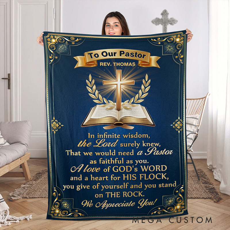 Personalized To Our Pastor Soft Throw Blanket with Name Home Decor Grace Pastor Blanket Appreciation Gift for Christian Pastor