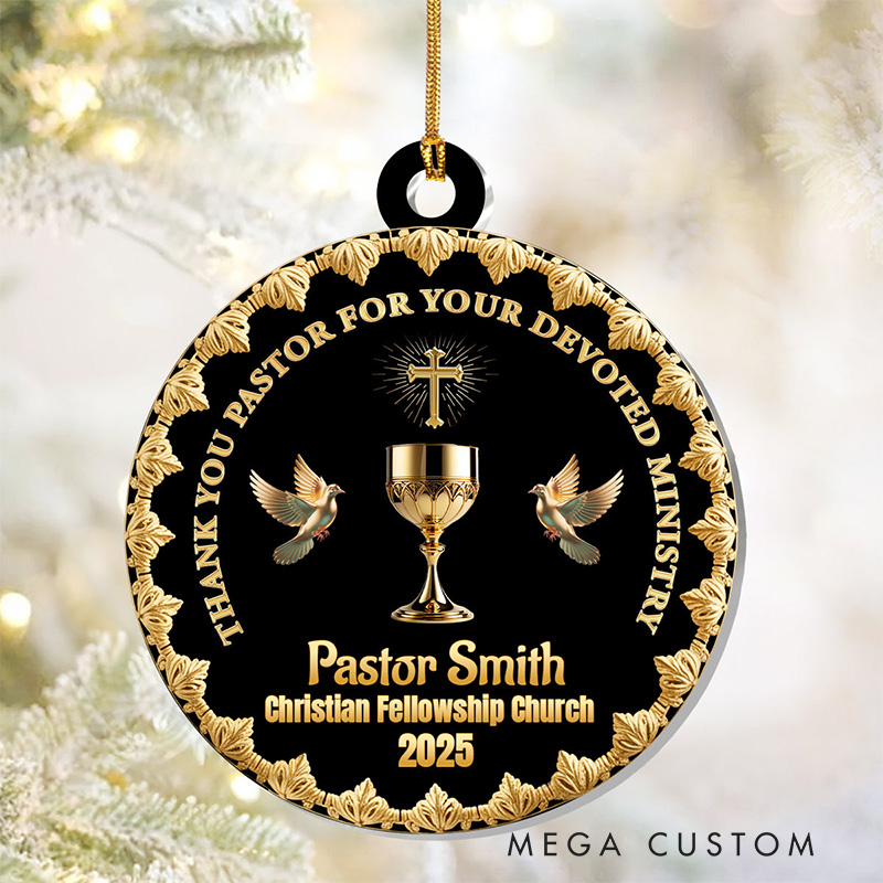 Personalized Thank You Pastor for Your Devoted Ministry Acrylic Ornament with Name Church and Date Religious Gift Christian Gift Pastor Gift