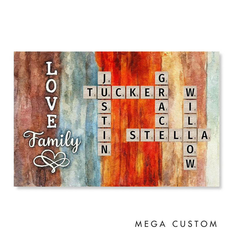 Personalized Family Love Palette Crossword Puzzle Wall Art Poster Without Frame Custom Home Decor Art Lover Gift