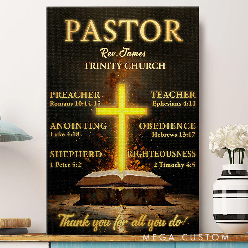 Personalized My Preacher Teacher & Shepherd Frameless Canvas Painting with Name Wall Decor Religious Gift Appreciation Gift for Christian Pastor