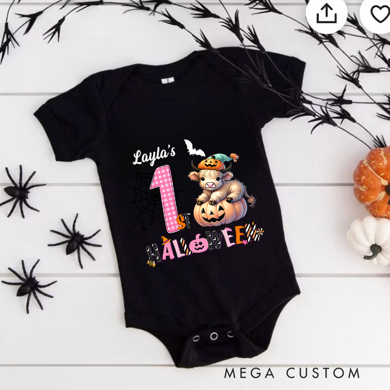 Personalized Spider Web and Pumpkin Design for Baby's First Halloween Celebration Baby Onesie Funny Baby Gift