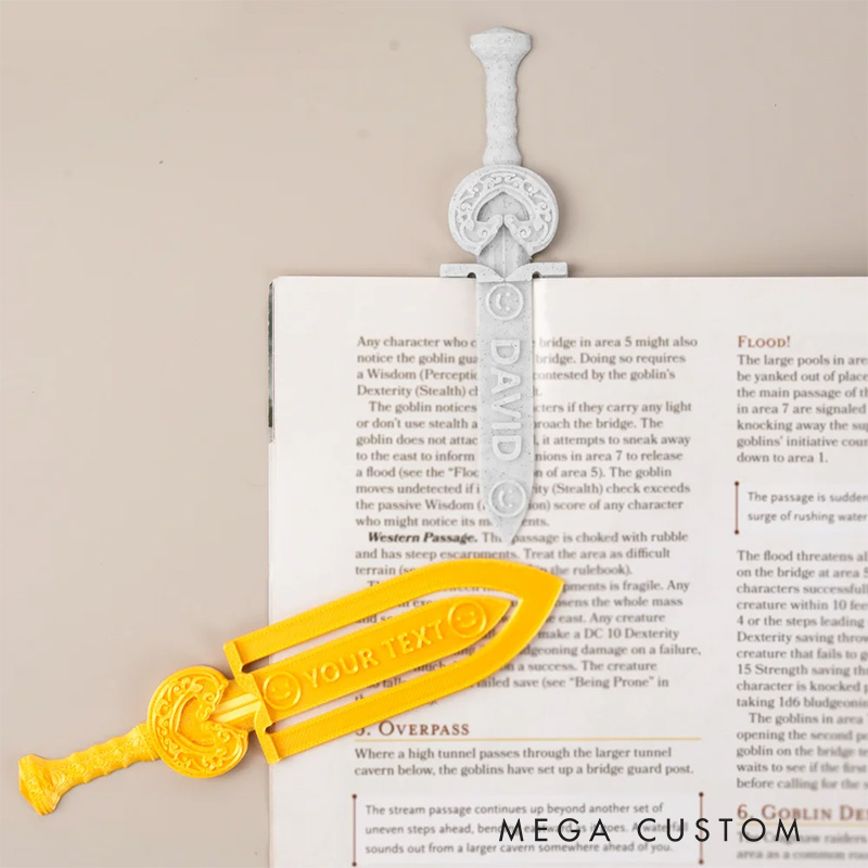 Personalized 3D Sword Text Bookmark Reading Supply Birthday Gift for Book Lovers Fantasy Fans