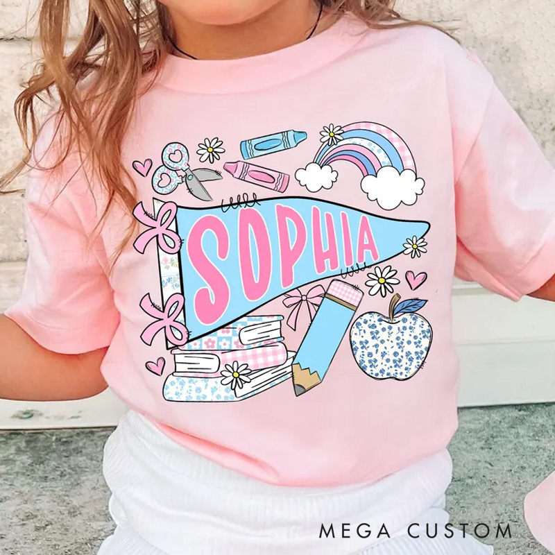 Personalized Pennant Name School Shirt for Kids Cute Back To School Girls Shirt First Day of School Tee Toddler First Day Tee