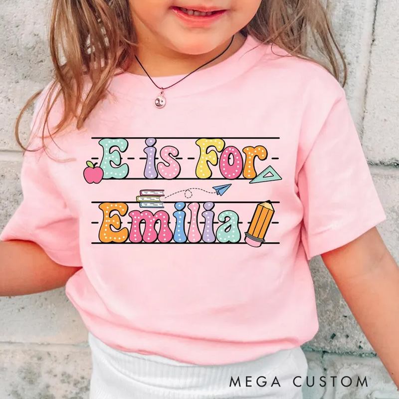 Personalized Alphabet Kids Shirt Custom Name Shirt for Kids Cute Kindergarten Shirt First Day of School Shirt