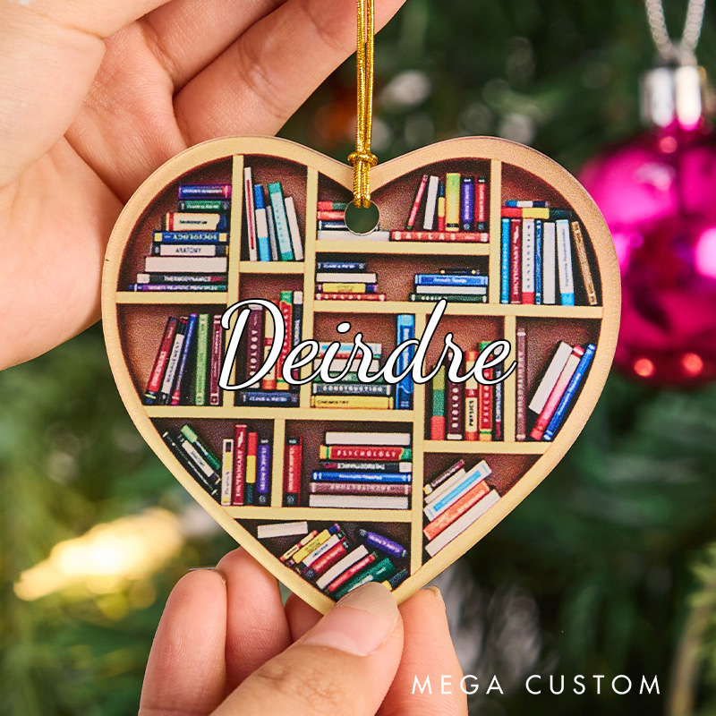 Personalized Heart Shape Book Shelf Christmas Ornament Book Club Ornament Acrylic Christmas Tree Car Pendant for Book Lover Gift Librarian Gift
