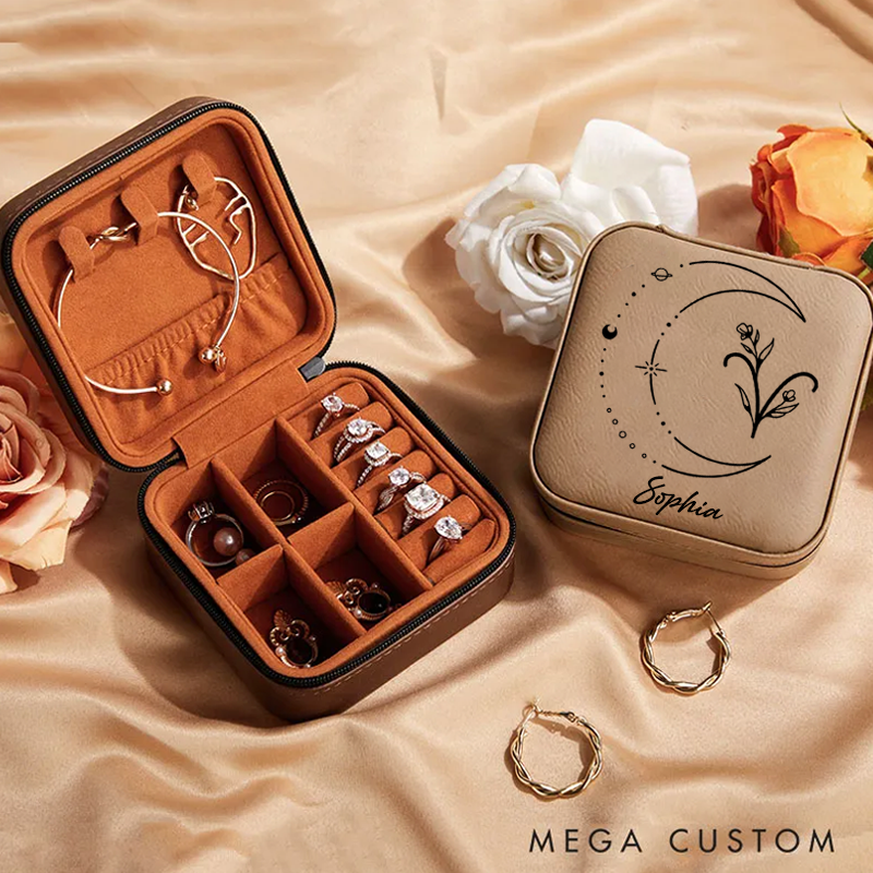 Personalized Leather Zodiac Sign Jewelry Case Zodiac Moon Gift Zodiac Leather Travel Case Gift for Her