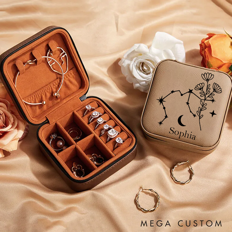 Personalized Birth Flower Jewelry Box Zodiac Jewelry Travel Box Travel Gift