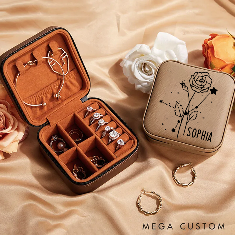Personalized Zodiac Sign Jewelry Case Zodiac Moon Gift Zodiac Leather Travel Case Gift for Her Astrology Jewelry Box