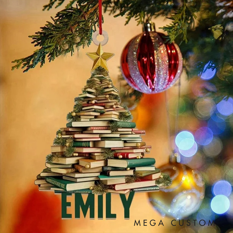 Personalized Book Name Christmas Ornament Book Club Ornament Acrylic Plane Christmas Tree Car Pendant for Book Lover Gift Librarian Gift