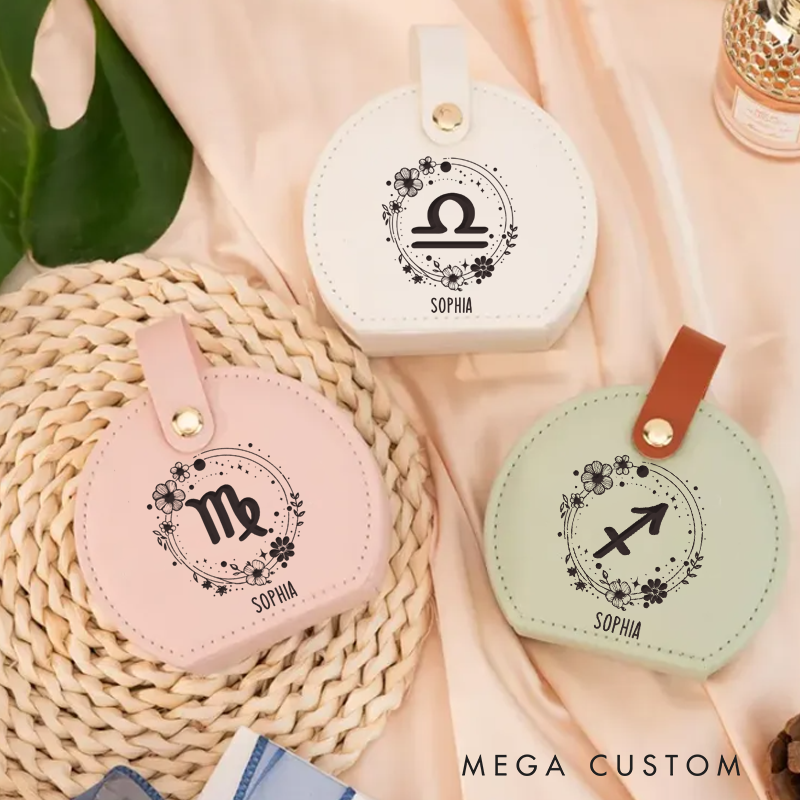 Personalized Leather Zodiac Sign Jewelry Case Zodiac Moon Gift Zodiac Leather Travel Case Gift for Her