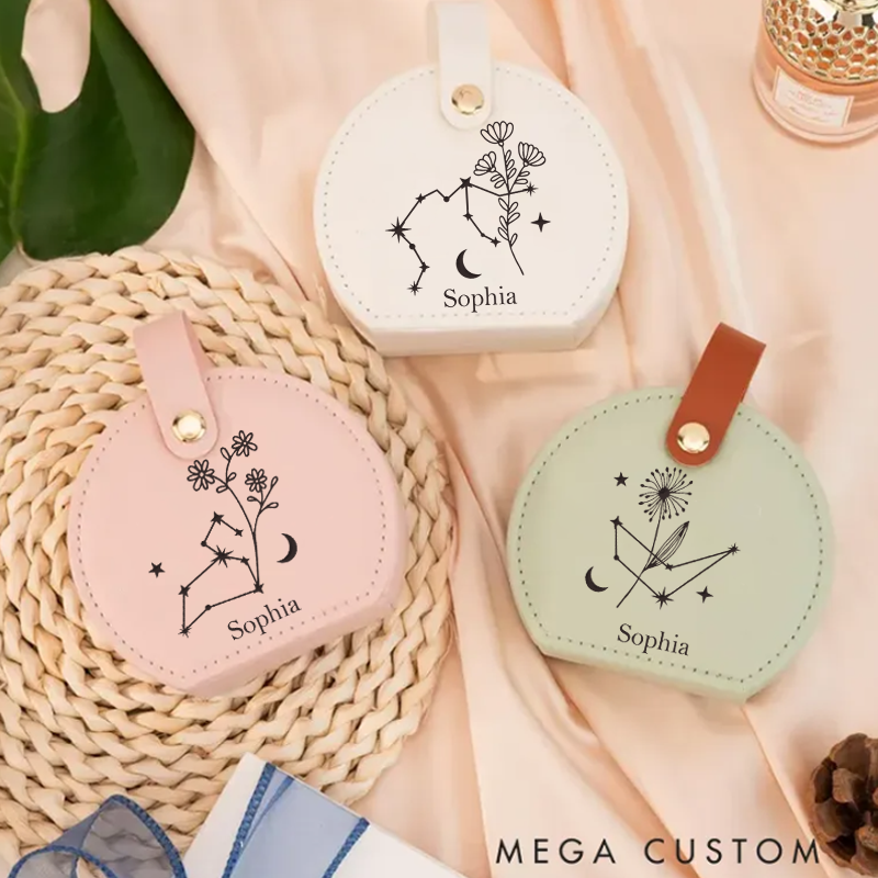 Personalized Birth Flower Jewelry Box Zodiac Jewelry Travel Box Travel Gift