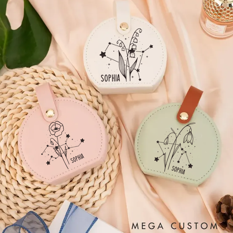 Personalized Zodiac Sign Jewelry Case Zodiac Moon Gift Zodiac Leather Travel Case Gift for Her Astrology Jewelry Box