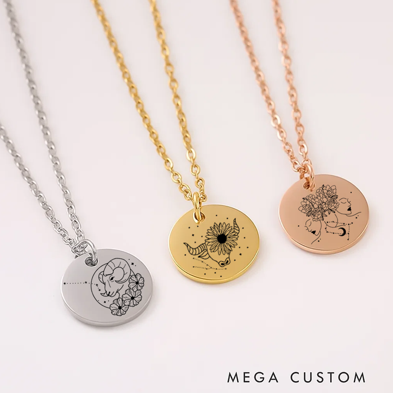 Personalized Engraved Necklace With Name Zodiac Signs Gifts for Women Birthday Gift 