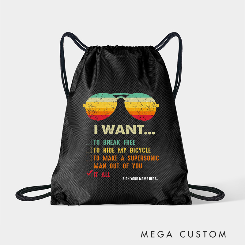 Personalized Retro Style Drawstring Bag Team Sunglasses Sports Backpack Bags for Cycling Lovers