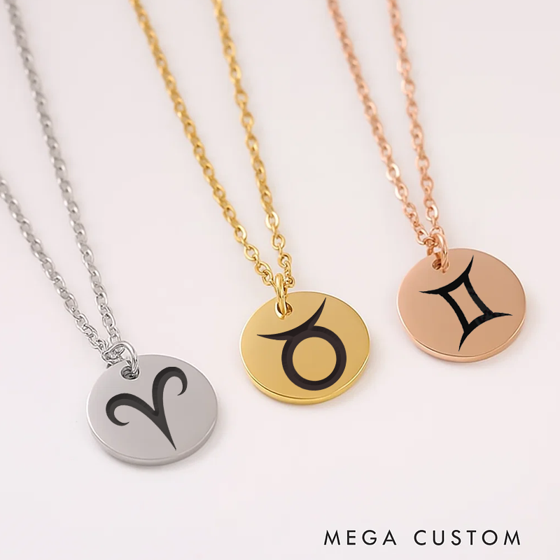 Personalized Engraved Necklace With Name Zodiac Signs Gifts for Women Birthday Gift