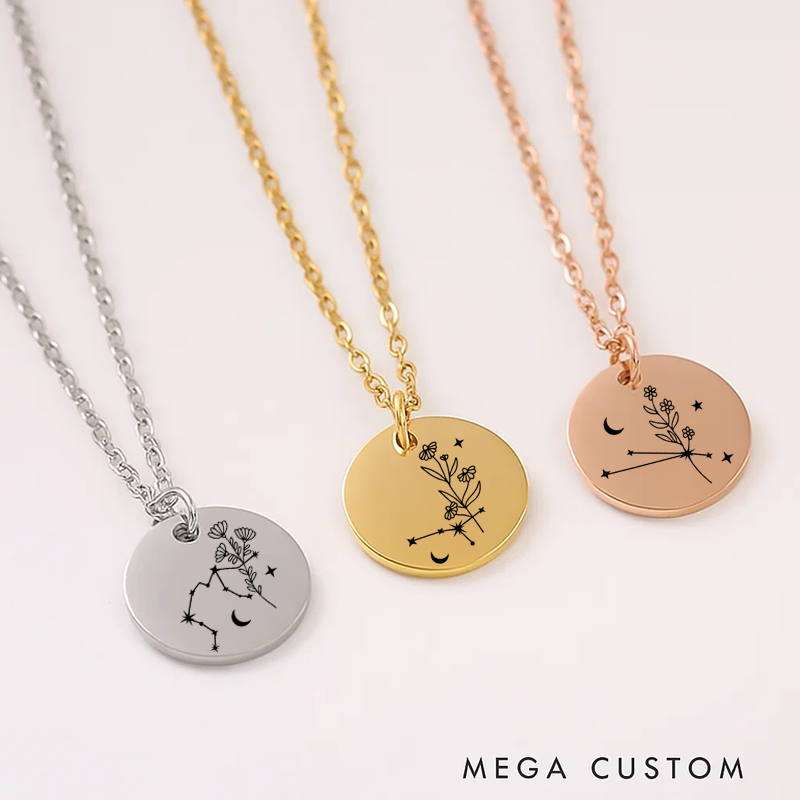 Personalized Engraved Necklace With Name Zodiac Signs Gifts for Women Birthday Gift