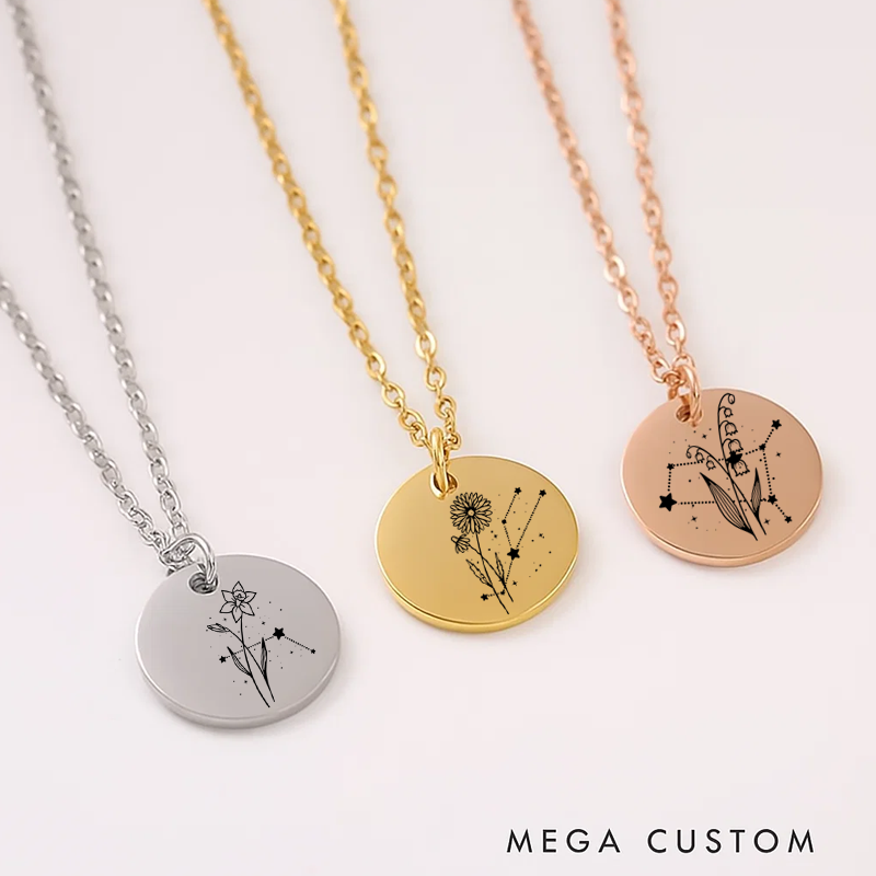 Personalized Engraved Necklace With Name Zodiac Signs Gifts for Women Birthday Gift 