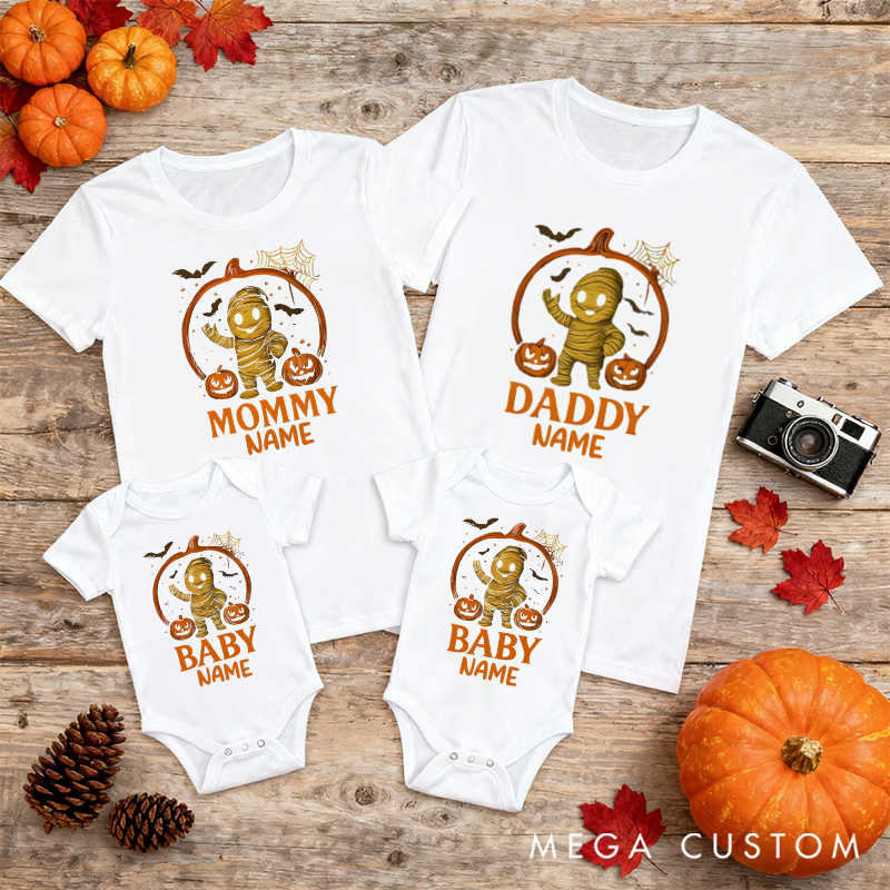 Personalized Halloween Terrifying Pumpkin and Mummy Pattern Design Family Matching Outfit