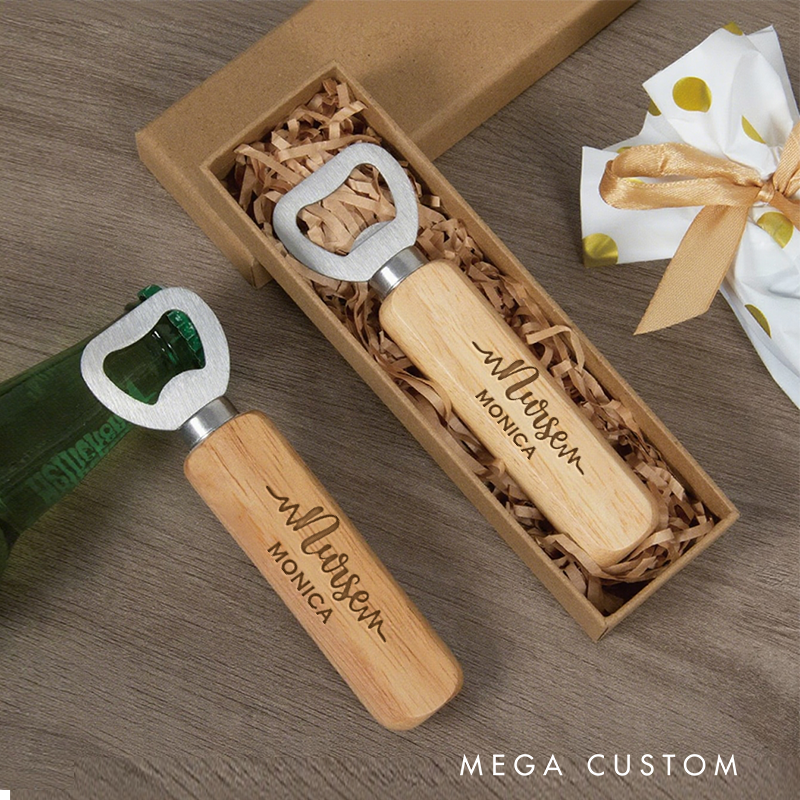 Personalized Wooden Handled Bottle Opener with Custom Nurse Design Gift for Nurse