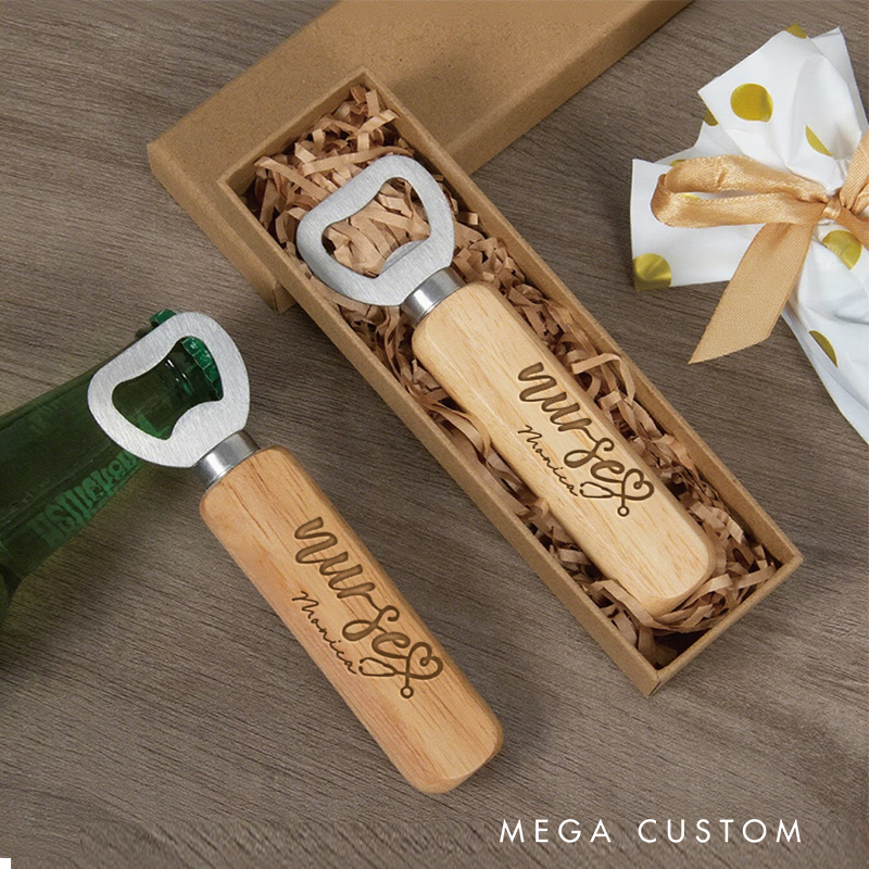 Personalized Wooden Handled Bottle Opener with Custom Nurse Design Gift for Nurse