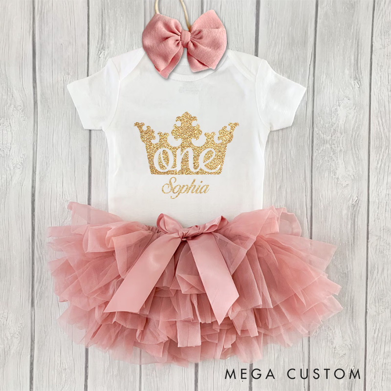 Personalized Fairy Sparkle Baby Tutu Skirt with Gold Accents and Pink Layers Perfect for Dress-Up Days