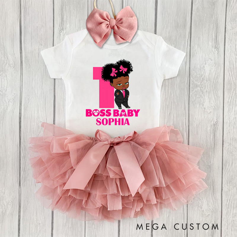 Personalized Boss Baby One Baby Tutu Skirt with Pink Tulle and Fun Character Design for Stylish Little Ones