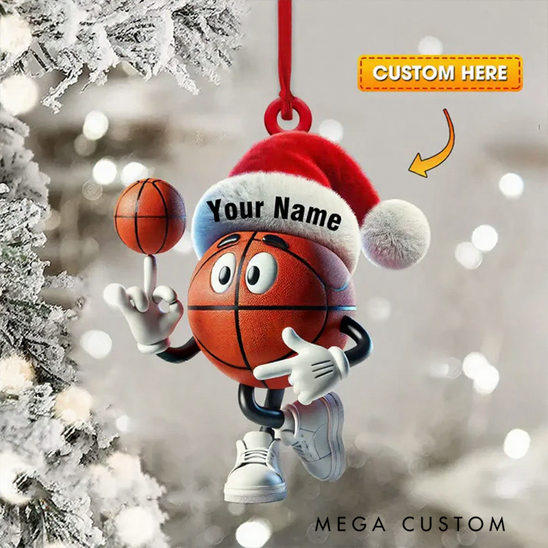 Personalized Basketball Acrylic Santa Ornament with Custom Name