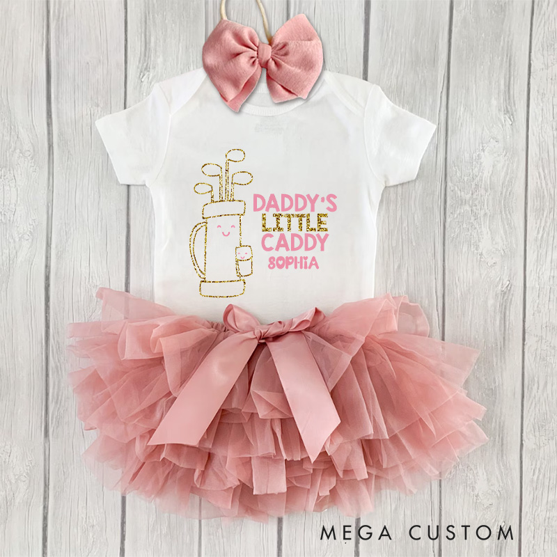 Personalized Daddy's Little Caddy Baby Tutu Skirt with Sweet Giraffe Print and Pink Tulle for Adorable Style