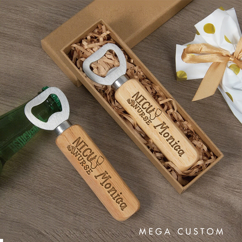 Personalized Wooden Handled Bottle Opener with Custom NICU Nurse Design Gift for Nurse